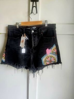 ✨ OOAK Reworked Quilt Patch Denim Shorts | Old Navy Sky-Hi 12 | Pink Ruffles